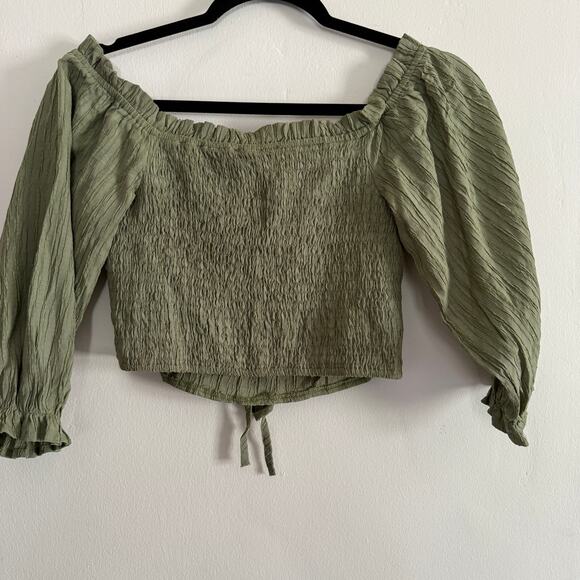 O. VIANCA | Green Ruched Puff Sleeve Corset Boustier Style Crop Top | Small - Picture 5 of 6